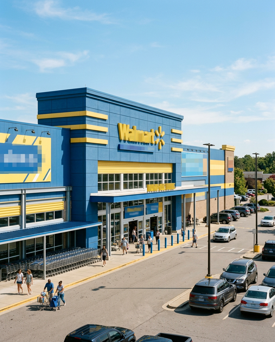 Exterior of a large supermarket store